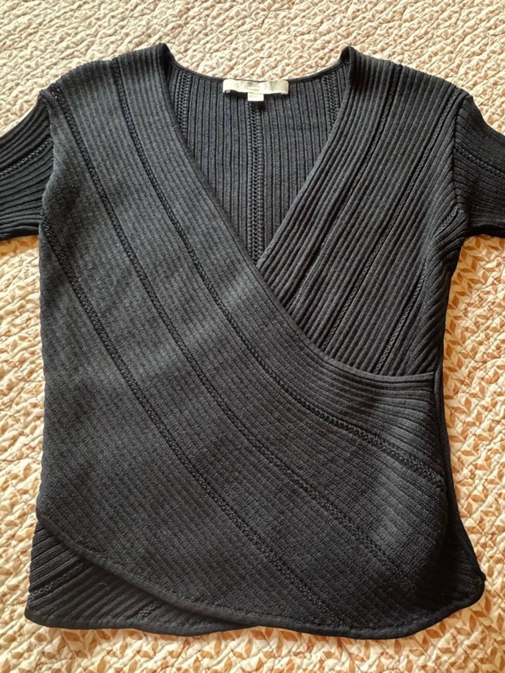 Jonathan Simkhai Black Ribbed Wrap V-Neck Sweater